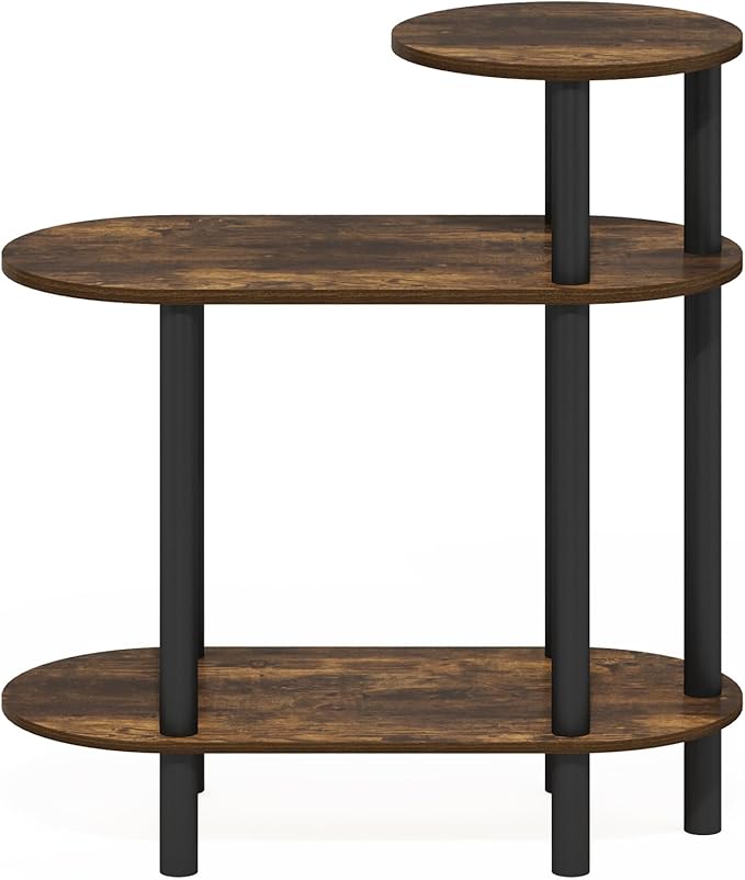 Furinno Turn-N-Tube Side Table, 3-Tier Oval Sofa End Table with Open Shelf, Toolless Assembly Night Stand, Bedside Table, for Living Room, Bedroom, Amber Pine