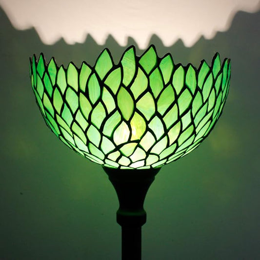 WERFACTORY Tiffany Floor Lamp Green Wisteria Stained Glass Light 12X12X71 Inches Pole Torchiere Standing Corner Torch Uplight Decor Bedroom Living Room Home Office S523 Series