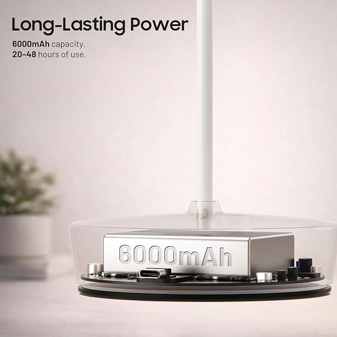 Cordless LED Table Lamp,Rechargeable Battery Desk Lamps, 3 Color Stepless Dimmable Metal Battery Table Lamps, Portable Waterproof Table Light for Restaurants/Bedroom/Bar (White)