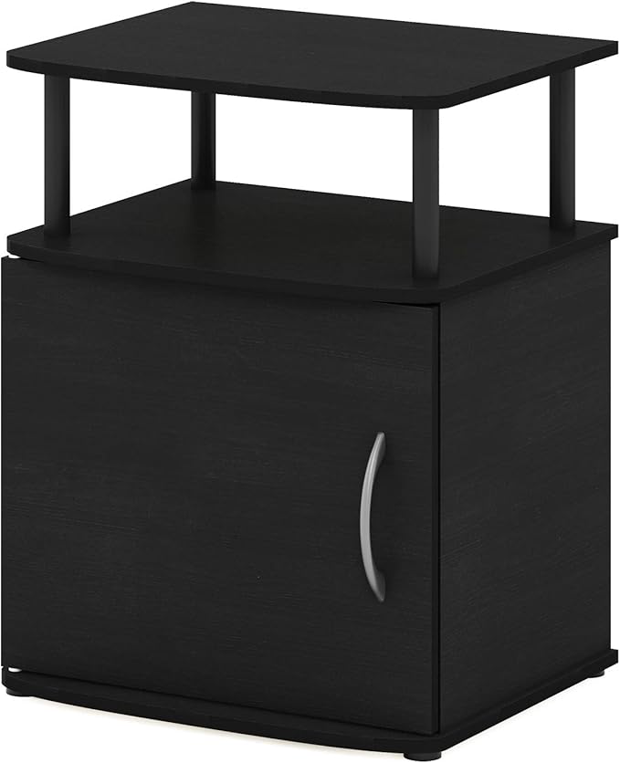 Furinno Jaya Night Stand with Door, Nightstand with Open Shelf and Door Cabinet, Round Corner Bedside Table, Side Table, End Table, for Bedroom, Closet, Dorm, Black