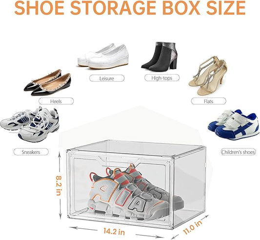 Magnetic Acrylic Clear Shoe Boxes – 360° Clear Plastic Stackable Sneaker Storage Box shoe Display Box Professional Grade Shoe Display Case, Shoe Organizer for Closet (12pcs)
