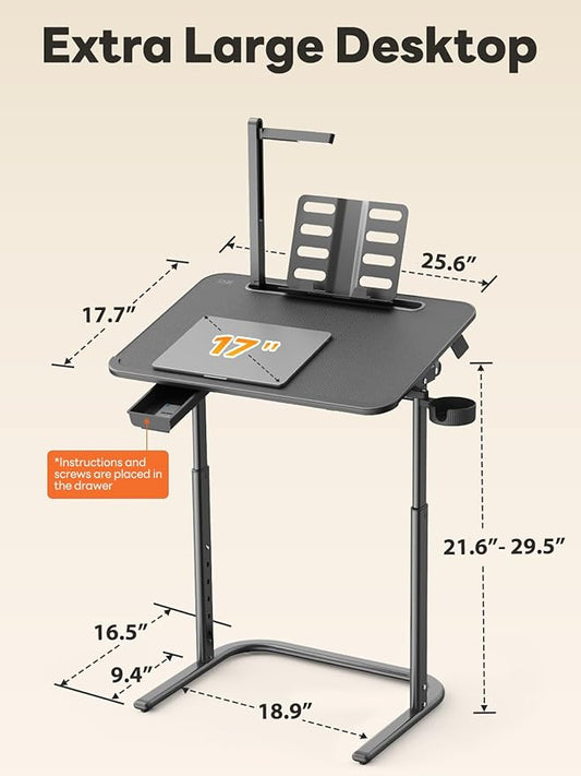 SAIJI XXL Extra Large TV Tray Table,Height & Tilt Adjustable Heavy Duty TV Trays for Eating, Working, Writing,Drawing, Recliner Table Couch Desk with LED Light, Cup Holder, Bookstand
