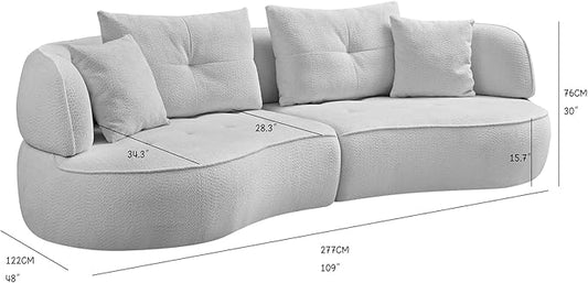 109" Sectional Curved Sofa, Boucle Fabric Upholstered Modern Couch, Oversized 3 Seater Minimalist Comfy Modular Deep Seat Sofas Set for Living Room, Home Office, Bedroom, Guestroom, Orange