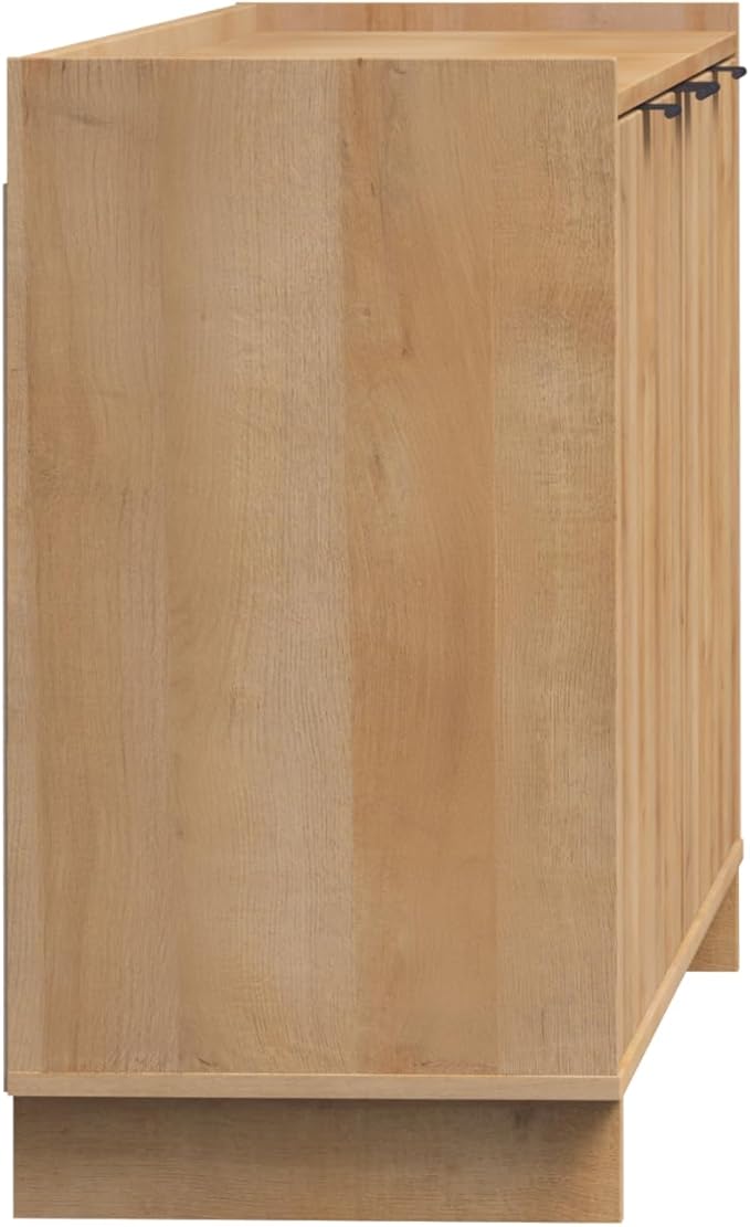Prepac Simply Modern 4 Console Table, White Doors and Shelves, Sideboard Storage Cabinet, 60" W x 30" H x 16" D, Oak