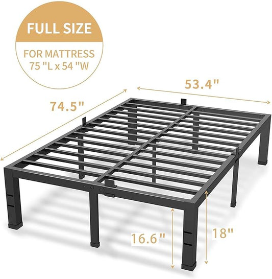 18 Inches Full Size Bed Frame, Heavy Duty Metal Platform Bed Frame No Box Spring Needed, Easy Assembly, Noise Free Bedframe with Mattress Slide Stopper