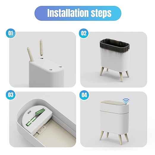 Yatmung 2 Pack - Motion Sensor Trash Can with Lid Slim Smart Garbage Can - Waste Basket for Bedroom, Office, Kitchen, Living Room - Automatic Trash Can Bathroom Touchless - White with Wooden Legs
