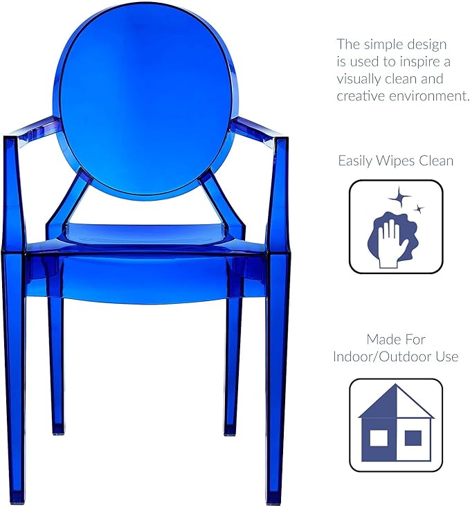 Modway Casper Modern Acrylic Stacking Two Dining Armchairs in Blue