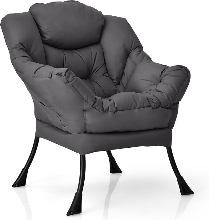 KOMFOTT Modern Accent Chair Set of 2, Soft Upholstered Lazy Sofa with Side Pocket & Armrests, Single Sofa Armchair, Leisure Sofa Chair for Living Room, Bedroom, Gray