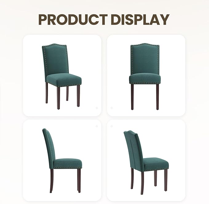 Dining Chairs Set of 2, Soft Comfortable Upholstered Parsons Chairs with High-Density Cushion & Solid Wood Legs, Nailhead Trim, Modern Accent Chairs for Dining Room, Kitchen, Living Room – Green