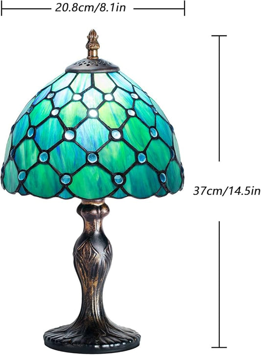 MIAOKE Stained Glass Table Lamp,Stained Glass Crystal Bead Style Table Light, Handmade Desk Bedside Night Light, Antique Art Craft Gifts Lover Living Room Bedroom Bookcase (Green Pearl)