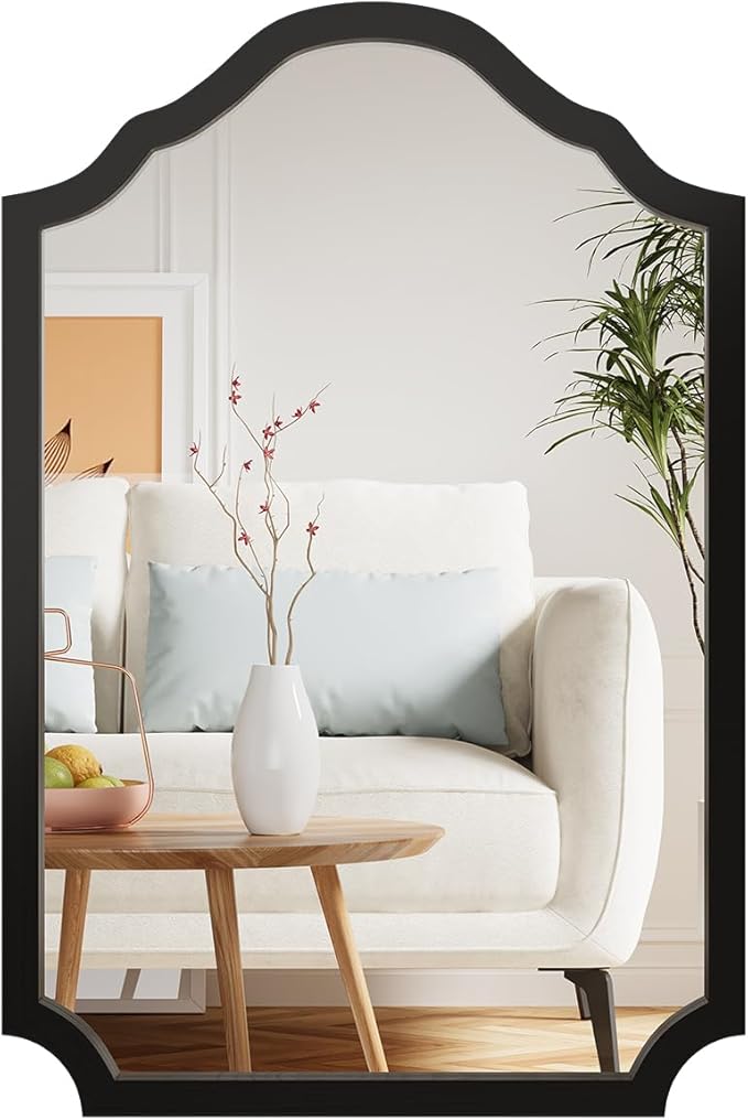 ULIKE Wood Arched Mirror 24x36 Inch, Rustic Wood Framed Mirror for Wall Decor, Wall Mirrors Decorative for Bathroom, Vanity Mirror for Living Room, Entryway or Bedroom, Black