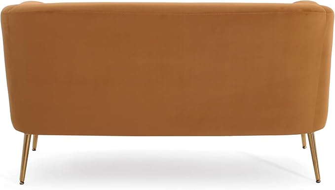 Christopher Knight Home Indoor Glam Fabric Upholstered Loveseat for Living Room,Tub-Design 2-Seater Sofa with Removable Seat Cushion and Tapered Steel Legs, Turmeric Yellow and Gold