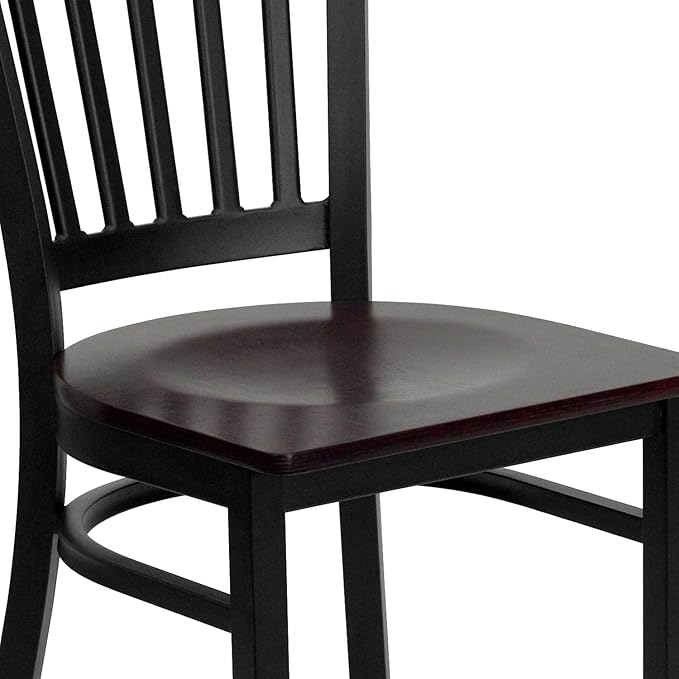 Flash Furniture 2 Pk. HERCULES Series Black Vertical Back Metal Restaurant Chair - Mahogany Wood Seat