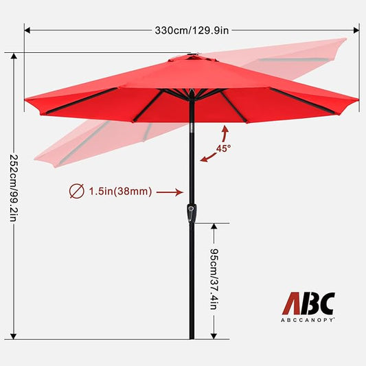 ABCCANOPY 11FT Patio Umbrella, Outdoor Waterproof Table Umbrella with Push Button Tilt and Crank, 8 Ribs UV Protection Pool Umbrella for Garden, Lawn, Deck & Backyard(Red)