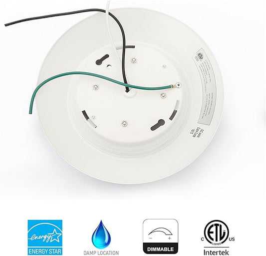 8 Packs 6 Inch LED Low Profile Recessed & Surface Mount Disk Light, Round, 15W, 900 Lumens, 5000K Daylight White, CRI80, Driverless Design, Dimmable, ETL Listed, White