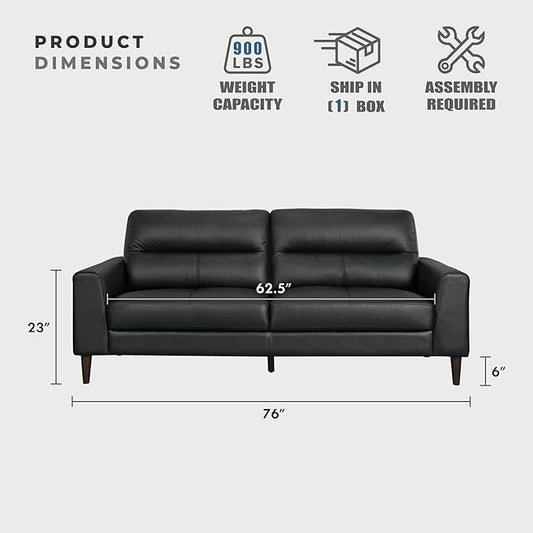 Lexicon Leather Match Couch Sofa, Modern Oversized Sofa, Solid Wood Legs, Top Grain Leather 3 Seater Couch for Living Room, Bedroom, Office, Apartment, Waiting Room, Black