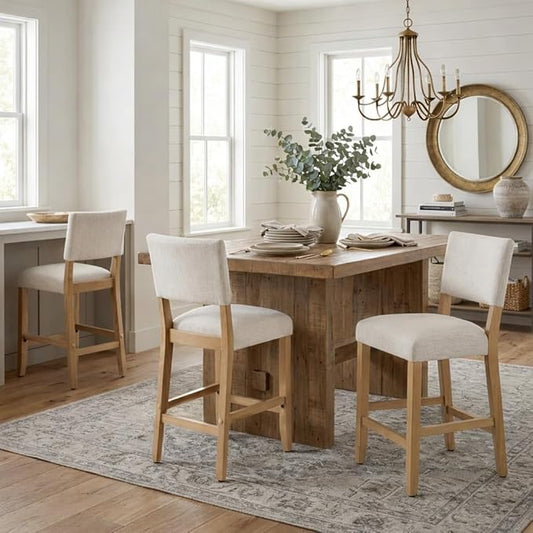 HomePop 24" Open Back Counter Stool|HomePop Home Décor|Fabric Chairs for Dining Room, Kitchen and Living Room - Stain Resistant White Woven(Single Pack)