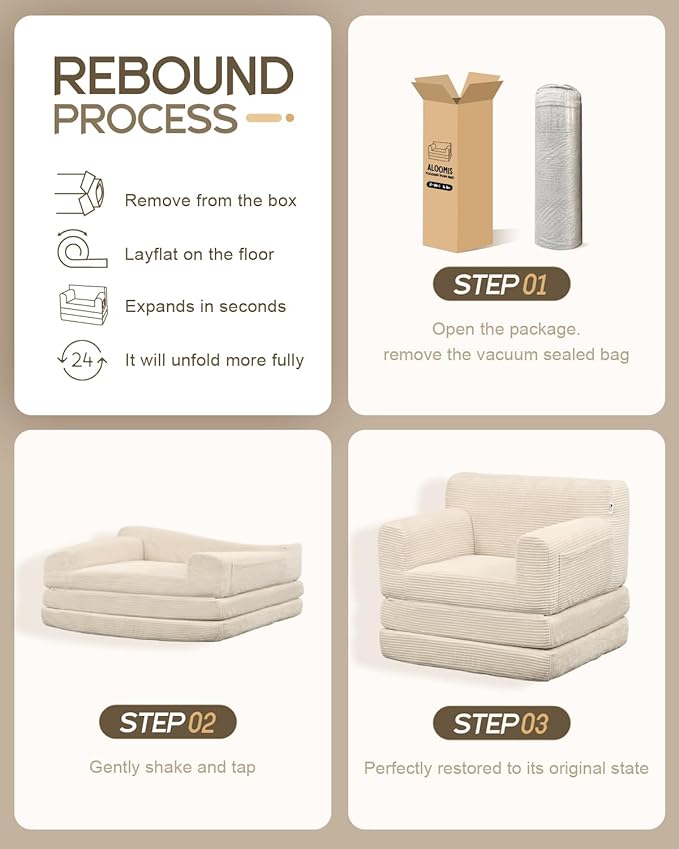 Boneless Couch Sofa Bed, Convertible Sleeper Chair with One-Piece High-Density Foam (No Lumps), Foldable Floor Mattress for Adults Guest Gaming, Non-Slip, Side Pockets, 84"x35", No Assembly