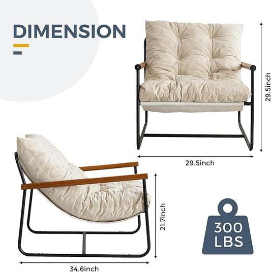 MAXYOYO Accent Chair, Velvet Arm Chair Living Room Chair with Metal Frame, Reading Accent Chair, Modern Bedroom Chair, Boucle Armchair with Wooden Arms, Beige