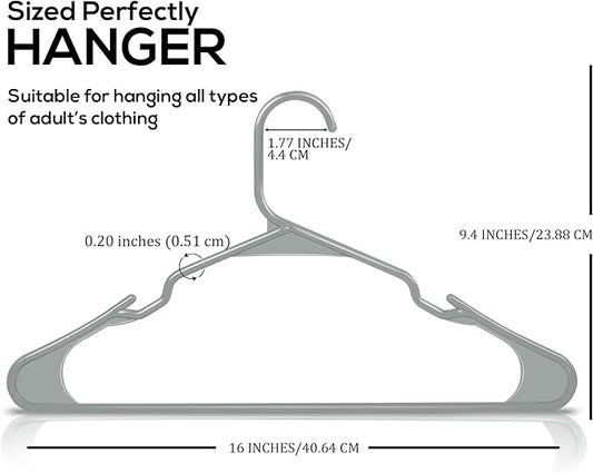 Utopia Home Plastic Hangers 100 Pack - Perfect Space Saving Clothes Hanger - Durable and Strong - Perfect Closet Organizers with Shoulder Grooves (Grey)