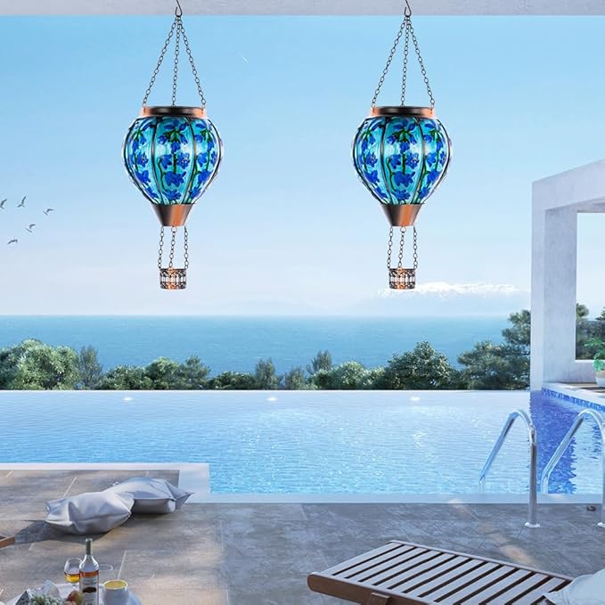 Starsoul Violet Hot Air Balloon Solar Lantern with Flickering Flame Light Solar Powered Hot Air Balloon Lamp Hanging Solar Light Waterproof for Patio Garden Yard Farmhouse Decor