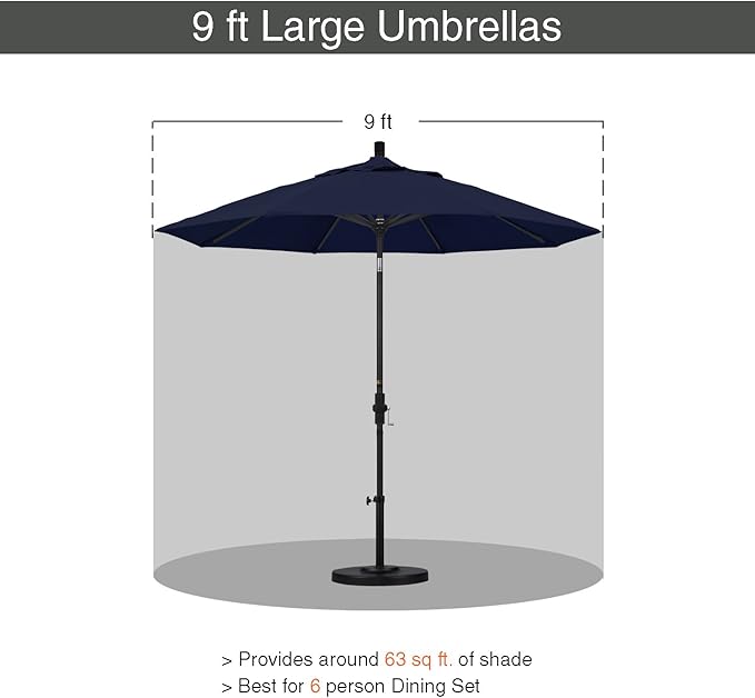 California Umbrella GSCUF908170-F09 9' Round Aluminum Pole Fiberglass Rib Market Patio Umbrella, White, Navy Blue, White Pole