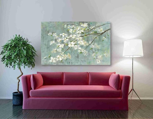 Epic Graffiti 'Dogwood in Spring on Blue' by Danhui Nai, Canvas Wall Art, 60"x40"