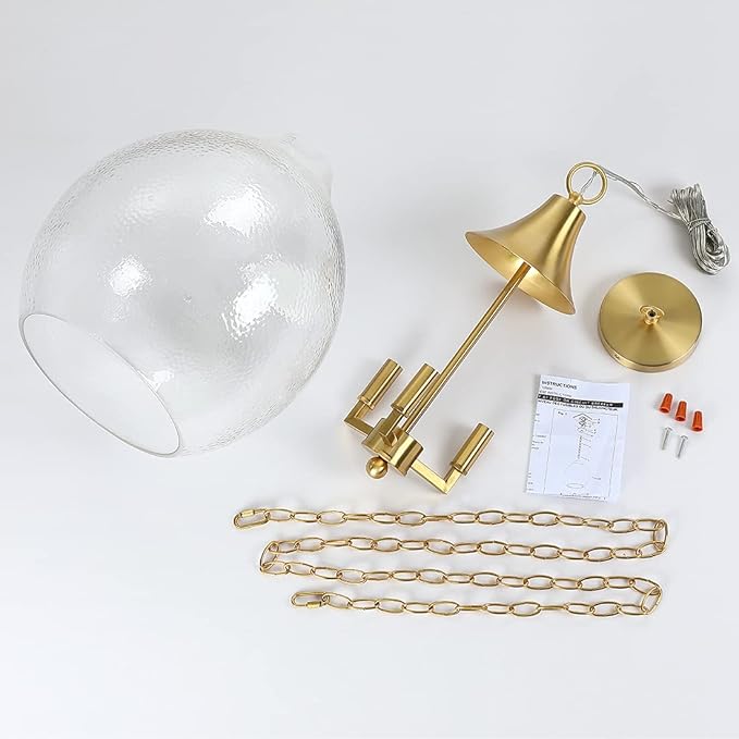 Untrammelife 3-Light Gold Pendant Light 13" Large Globe Pendant Light Fixture with Hand Blown Seeded Glass Shade Single Hanging Chandelier for Kitchen Island Sink