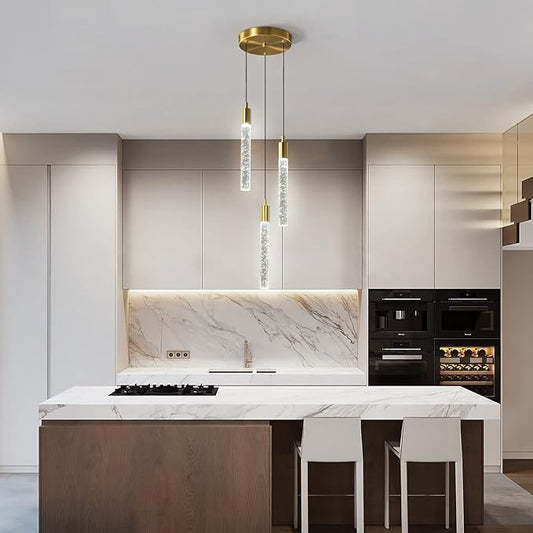 Modern Light Fixture Kitchen Island Pendant Light Dimmable LED Gold Pendant Lights Mini Crystal Pendant Lighting for Bedroom Dining Room Living Room(3-Light )