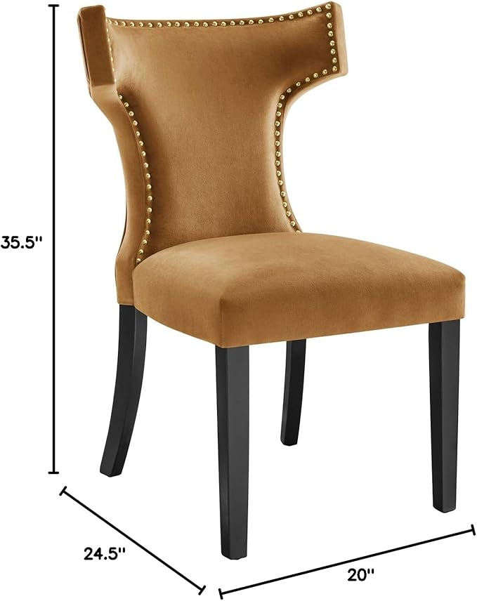 Modway EEI-5008-COG Curve Performance Velvet Dining Chairs - Set of 2, Cognac