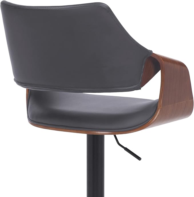 Aspen Adjustable Swivel Gray Faux Leather and Walnut Wood Bar Stool with Black Base