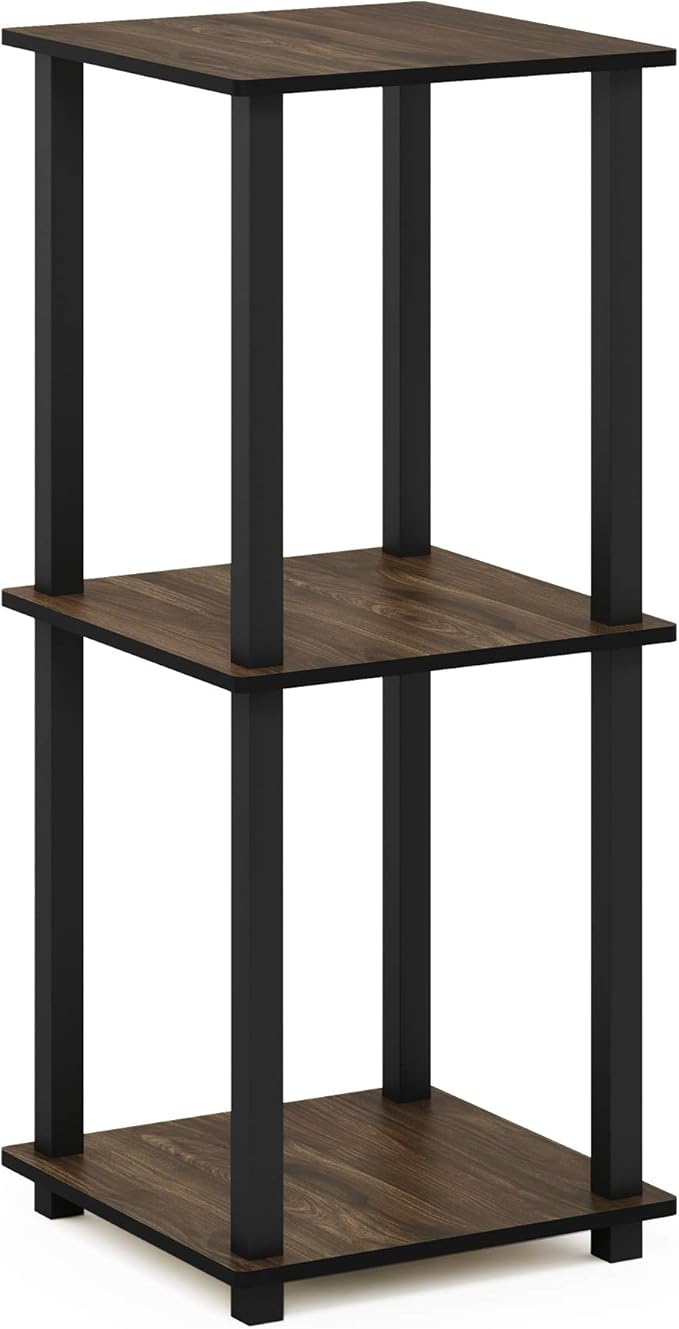 Furinno SIMPLISTIC Side Table Set of 2, 2-Tier Square Modern End Table, Nightstand, Night Stand, Bedside Table, Toolless Assembly, for Living Room, Bedroom, Columbia Walnut