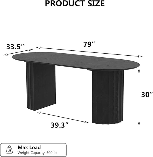 Casaphoria 79" Oval Dining Table, Modern Wood Kitchen Table with Cylinder Strip Concave Base for Living Room & Dining Room, Easy Assembly Farmhouse Furniture for 6-8, Black