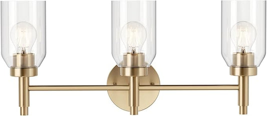 Kichler Madden 3-Light Vanity with Clear Glass in Champagne Bronze, Sloped Ceiling Compatible, for Single Vanity in Bathroom (10.5" x 24"), 55185CPZ