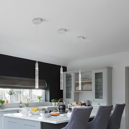 Modern Kitchen Island Pendant Light Dimmable LED Chrome Finish Mini Crystal Pendant Lighting Bedroom Bedside Table Small Pendant Lights(1-Pack)