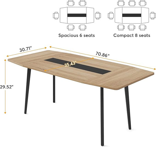 Tribesigns Modern Dining Table for 6 People, 70.86L x30.71W x 29.52H Inches Rectangle Kitchen Table Patio Table for Backyard,Dinning Room&Kitchen,Light Walnut