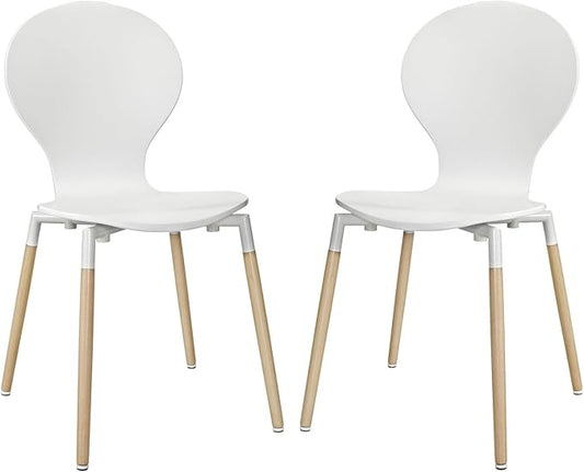 Modway Path Mid-Century Modern Two Kitchen and Dining Room Chairs in White