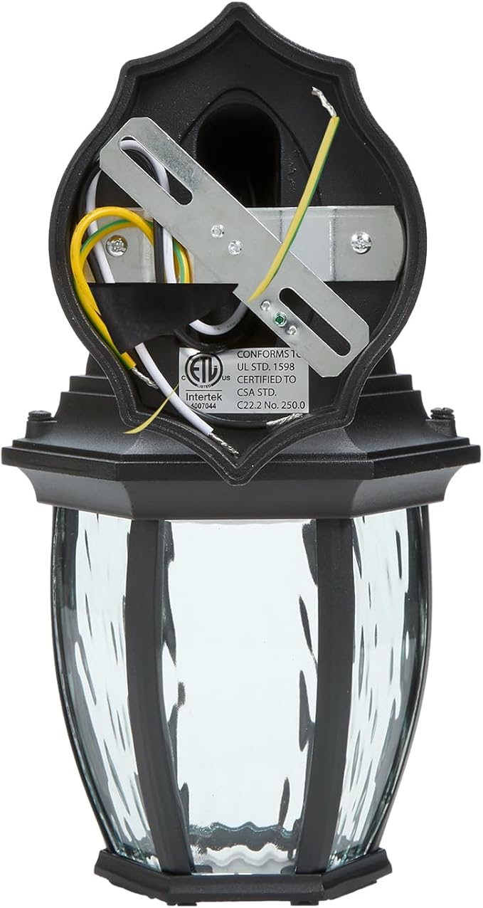 Maxxima LED Outdoor Wall Light - Features Clear Water Glass, 3000K Warm White, 580 Lumens, Dusk to Dawn Photocell Light Sensor, Patio or Porch Sconce Fixture, Ideal for Exterior Decor Lighting - Black