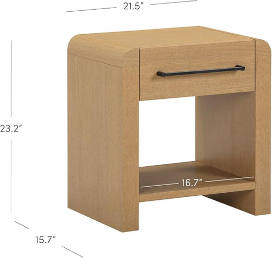 Nathan James Benjamin 1-Drawer Modern Nightstand, Rustic Bedside Table with Drawer, Rounded Edges with Metal Handle, Light Brown
