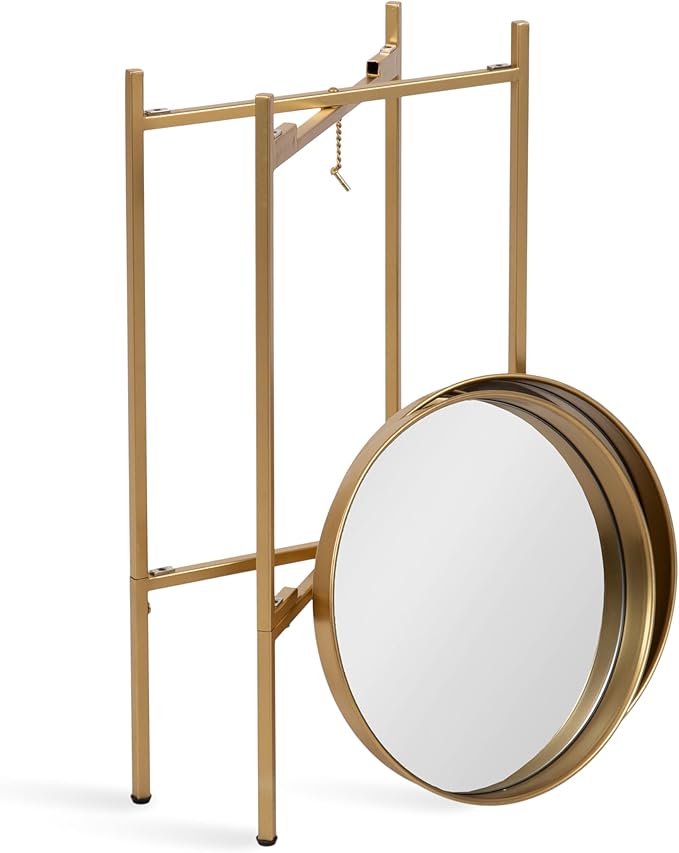 Kate and Laurel Celia Round Metal Foldable Tiered Side Table; 16 x 26; Gold; Modern Accent Table with Mirrored Magnetic Tray Tabletops and Space-Saving Folding Base