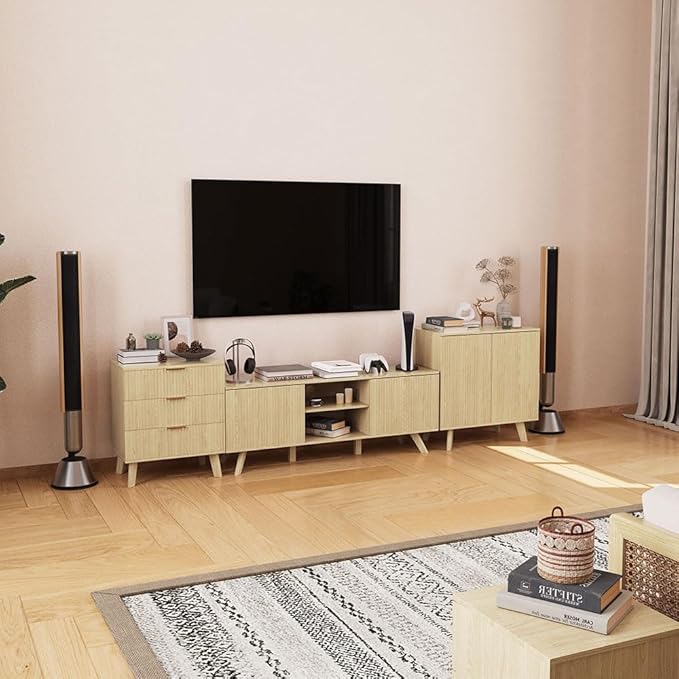 Accent Storage Cabinet, Modern Accent Buffet Cabinet with Adjustable Shelves, Freestanding Sideboard with Double Doors, Accent Cabinet with 2 Doors for Hallway Entryway Living Room (Natural)
