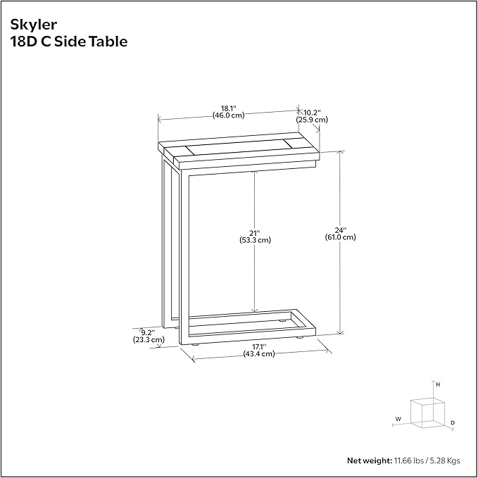 SIMPLIHOME Skyler C-Side Table - 18" Wide x 24" High Solid Mango Wood and Metal Slide-Under Table in Natural, Industrial Accent Table or End Table for Living Room or Bedroom with Open Frame, Assembled