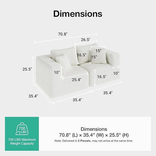 Novilla 70.8" Modular Sectional Sofa, Modern Cloud Sectional Couch with Smarts Coil® Support, Upholstered Boneless Couch for Living Room Apartments Bedroom, No Assembly Required, Beige (Loveseat)
