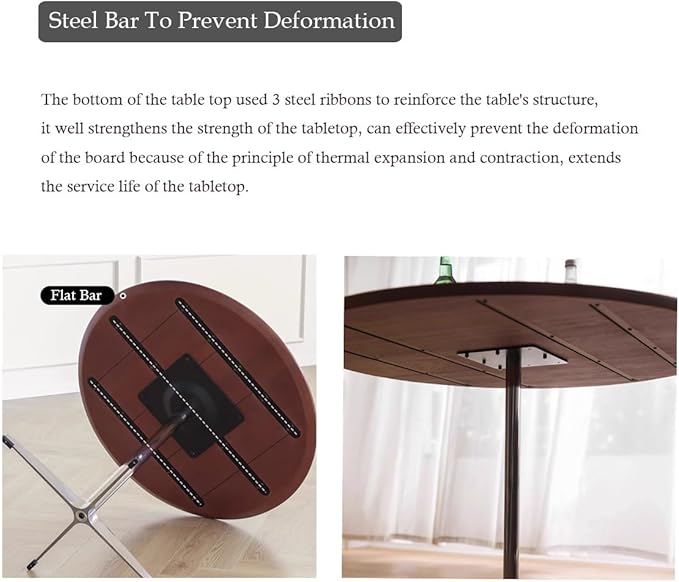 Round Modern Solid Wood Dining Table Dining Furniture with Crossed Metal Base, Brown Wood Small Table for Office Small Coffee Table for 4-6, 31.5inch Wide