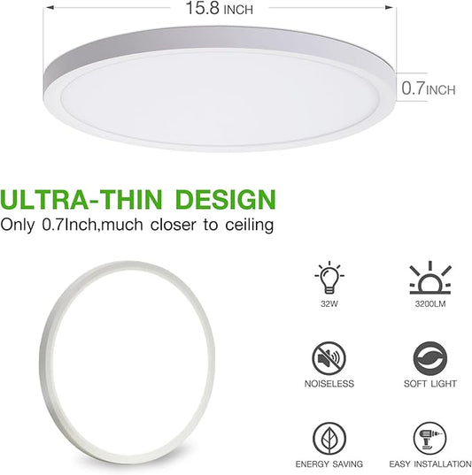 2Pack 15.8Inch LED Flush Mount Ceiling Light Fixture,32W 3200LM, Dimmable CCT 3000K/4000K/5000K,Round Flat Panel Light for Bedroom,0.7Inch Thin Modern Low Profile Ceiling Lights for Hallway,Kitchen