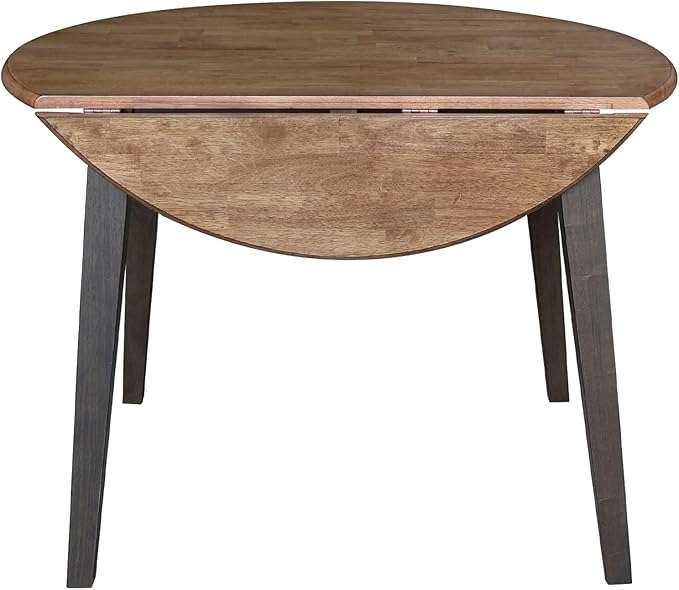 IC INTERNATIONAL CONCEPTS 42" Round Solid Wood Dual Drop Leaf Table in Hickory and Washed Coal