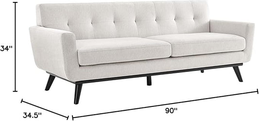 Modway Engage Mid-Century Modern Herringbone Fabric Sofa in Ivory
