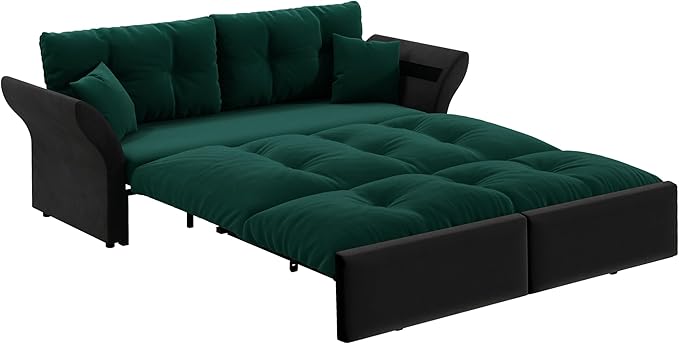 74.8" Oversized Convertible Pull Out Sofa Bed Queen Size, 3 in 1 Multi-Functional Velvet Upholstered Cloud Loveseat Futon Couch Lounge Chaise Pullout Sofabed w/Tufted Cushions