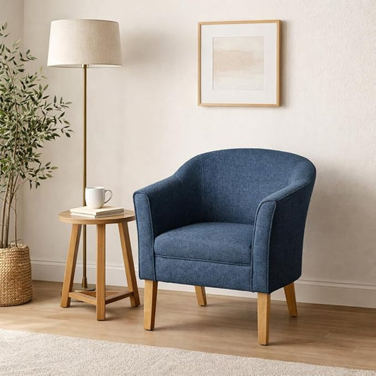 HomePop Barrel Shaped Accent Chair,Arm Rest, WOOD AND POLYESTER,Blue Medium