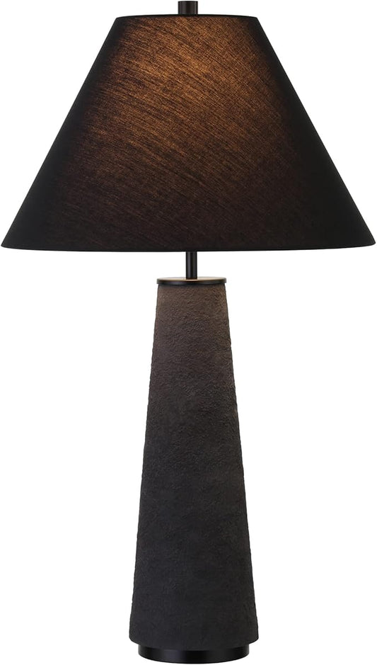 Henn&Hart 27.5" Transitional 1-Light Table Lamp with Tapered Ceramic Base and White Fabric Cone Shade for Living Room, Bedroom, or Office, Matte Black